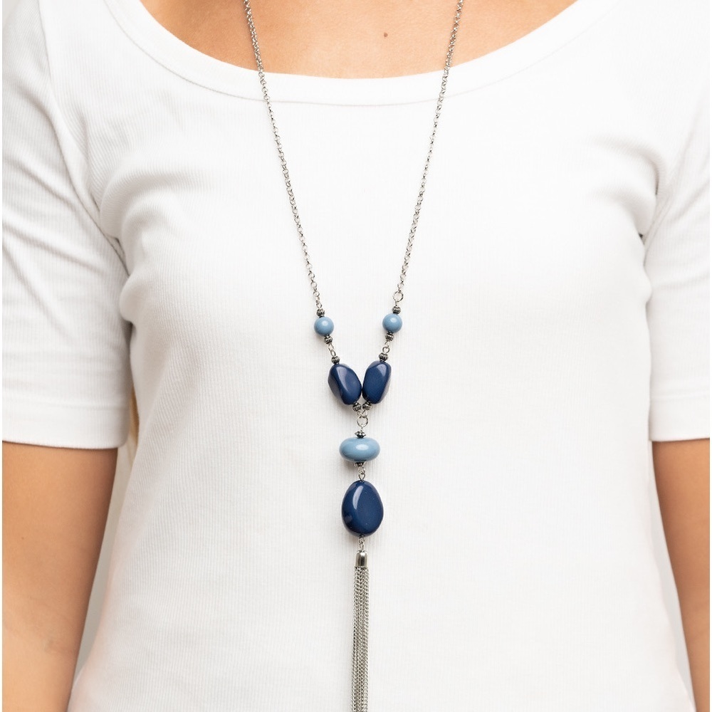 Beautiful Blue & Silver Long Fashion Necklace Set